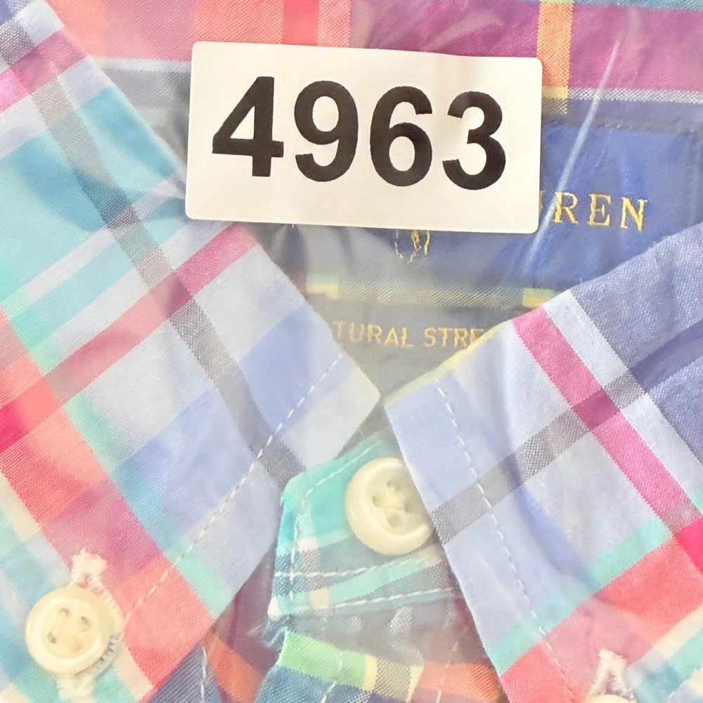 Ralph Lauren Button Down Boys L 14-16 Multi-Color Madras Plaid Stretch Prep Pony